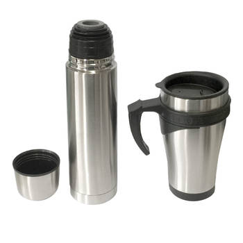 Stainless Steel Flask 450ml Mug & 500ml Bottle Set w/ Double Wall Vacuum