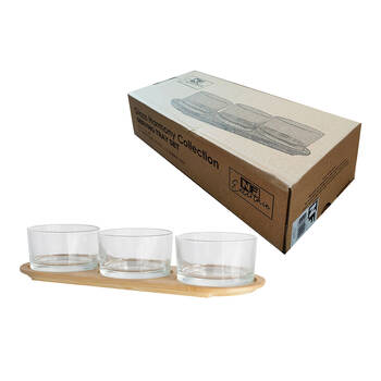 3pc NF Living Serving Glass Tray 30cm Natural Bamboo