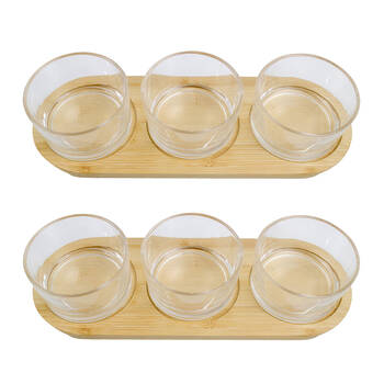 2x 3pc NF Living Serving Glass Tray 30cm Natural Bamboo