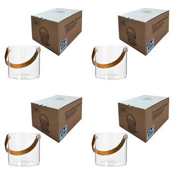 4PK NF Living Glass & Bamboo Ice Bucket Barware 13x12cm Clear