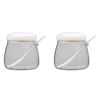 2PK NF Living Condiments Jar 350ml 9x9cm Glass Kitchen Ceramic Organisers White