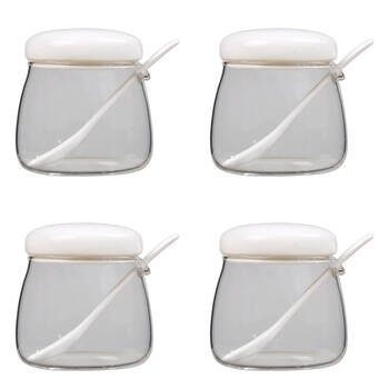 4PK NF Living Condiments Jar 350ml 9x9cm Glass Kitchen Ceramic Organisers White