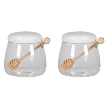 2PK NF Living Honey Jar 350ml 9x9cm Glass Ceramic Kitchen Organisers White