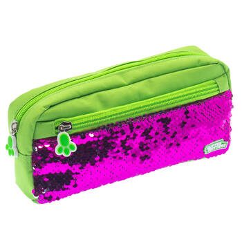 Glitter Critters Pat Me 2 Compartments Sequin Front Zipper Pencil Case - Green