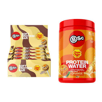 12PK BSc x Chupa Chups Protein Combo 12PK Choc Vanilla Bar & 700g Orange Powder