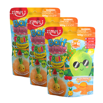 3PK Zimpli Kids Baff Bombz Fruity Surprise Fizzy Bath Bombs