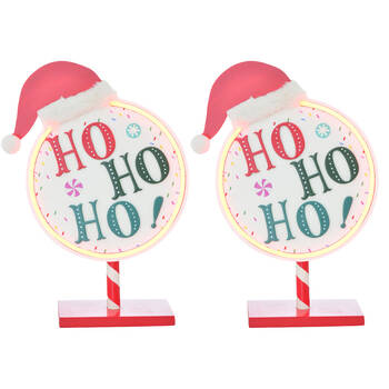 2PK Gibson Gifts LED Ho Ho Ho Christmas Decoration Round Sign Post 80x220x300mm