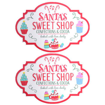 2PK Gibson Gifts Santa's Sweet Shop Christmas Decoration Plaque 10x355x245mm