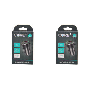 2PK Core Type-C/USB-A Dual Port Car Charger 20W - Black