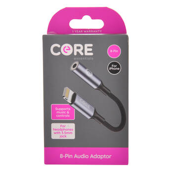 Core Essentials 3.5mm Jack to 8-Pin Audio Adaptor - Black