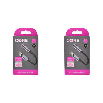 2PK Core Essentials 3.5mm Jack to 8-Pin Audio Adaptor - Black