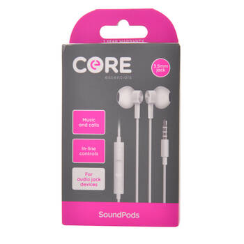 Core Essentials Soundpods/Earphones In-Ear Wired w/ Mic 3.5mm - White