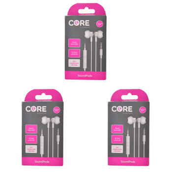 3PK Core Essentials Soundpods/Earphones In-Ear Wired w/ Mic 3.5mm - White