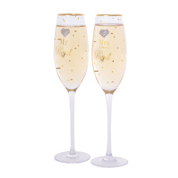 Gibson Gifts Mad Dots Mr & Mrs Right Champagne Flute Glass Set