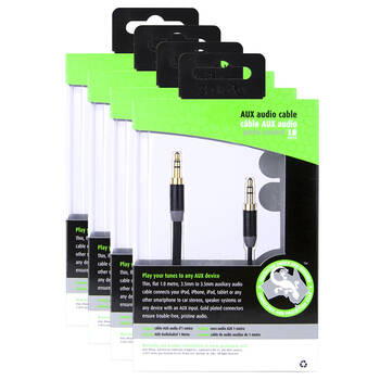 4PK Gecko 1m Flat 3.5mm Male AUX Audio Cable - Black