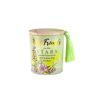 Best Friends 300g Vanilla Scented Candle w/ Wood Lid & Tassel - Green