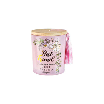 Best Friends 300g Vanilla Scented Candle w/ Wood Lid & Tassel - Pink