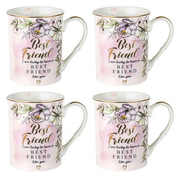 4PK LMD Best Friends New Bone China Coffee Mug 360ml - Pink