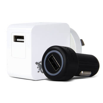 Gecko White AC USB Adapter & Black USB Car Charger