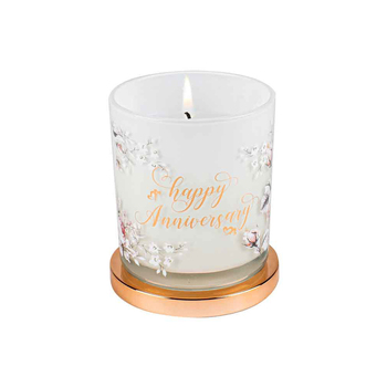 Glass Anniversary Candle w/ Gold Lid Base Round 9cm