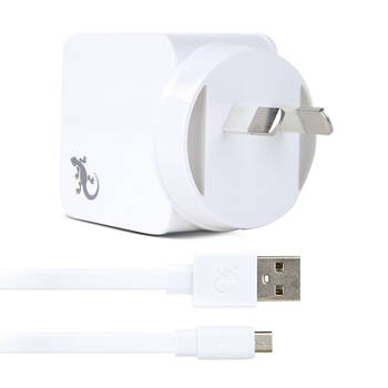 Gecko USB 2.4A Wall Charger w/ 1.5m Micro-USB Cable - White