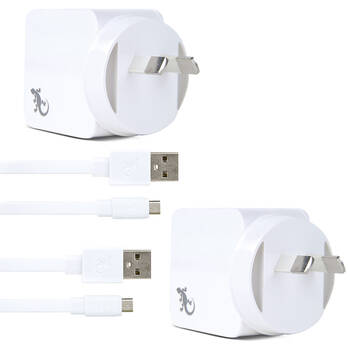 2PK Gecko USB 2.4A Wall Charger w/ 1.5m Micro-USB Cable - White