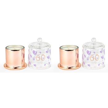 2PK 60th Paper Hearts Candle w/ Glass Cloche Vanilla Scent 45hr Burntime