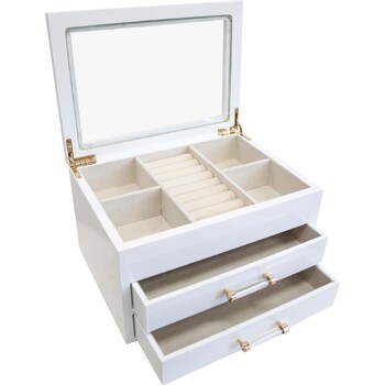 LVD MDF Glass 23x17.5cm Lacquer Jewellery Box Rectangle Large - White
