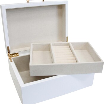 LVD MDF Glass 19.5x14.5cm Lacquer Jewellery Box Medium - White