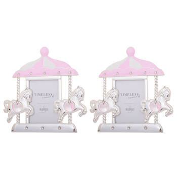 2PK Gibson Gifts Baby Girl Carousel Photo Frame 2x3'' Decor - Pink