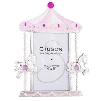 Gibson Gifts Baby Girl Carousel Photo Frame 4x6'' Decor - Pink