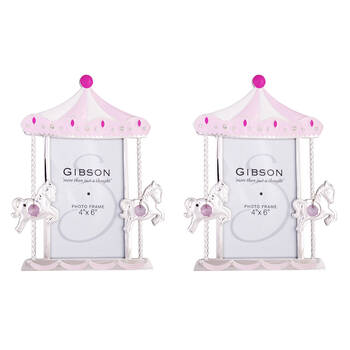2PK Gibson Gifts Baby Girl Carousel Photo Frame 4x6'' Decor - Pink