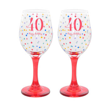 2PK Gibson Gifts 40 Birthday Party Wine Glass Drinkware - Red