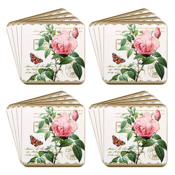 4x 4pc Gibson Gifts Redoute Rose Square Coasters Tableware Set