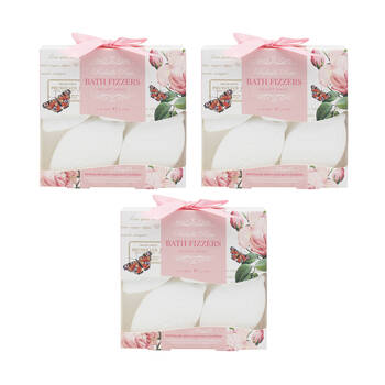 3x 4pc Gibson Gifts Redoute Rose Bath Fizzers 60g - White