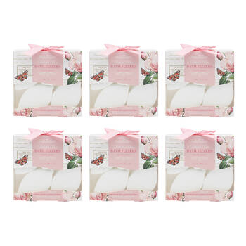 6x 4pc Gibson Gifts Redoute Rose Bath Fizzers 60g - White