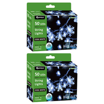2PK Sansai 50 LED Snowflake String Lights - Cool White