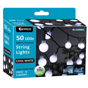 Sansai 50 LED Globe String Lights - Cool White