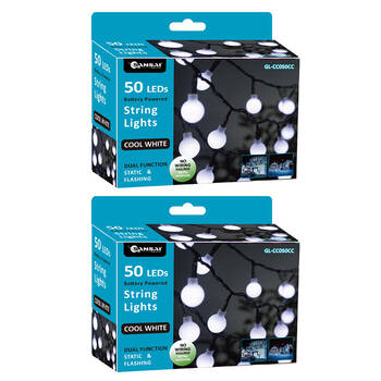 2PK Sansai 50 LED Globe String Lights - Cool White