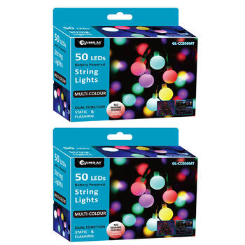 2PK Sansai 50 LED Globe String Lights - Multicoloured