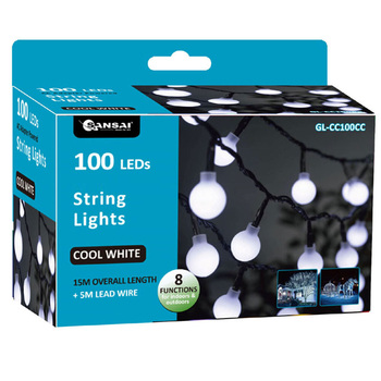 Sansai 100 LED Globe String Lights - Cool White