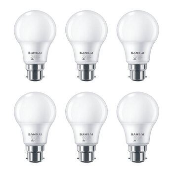 6PK Sansai LED Light Bulb A60 7W B22 Warm White