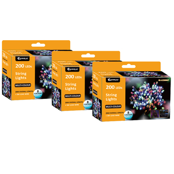 3PK Sansai AC Powered 200 LED 20m Party Lights - Multi Colour