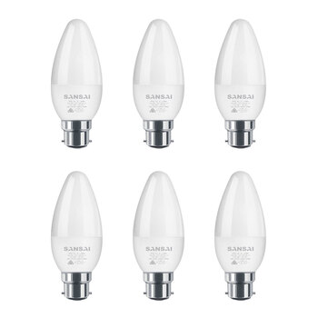 6PK Sansai LED Candle Light Bulb C37 5W B22 Warm White