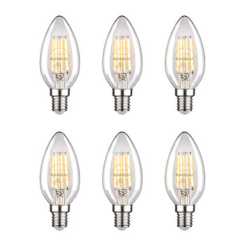 6PK Sansai LED Candle Filament Light Bulb C35 2W E14 Warm White