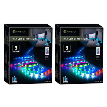 2PK Sansai USB Powered RGB LED Strip Light - 3M