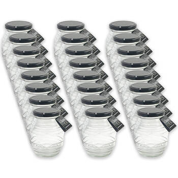 24PK Glass & Co Cleo Ribbed Small Round Screw Lid Jar 350ml Clear Assorted