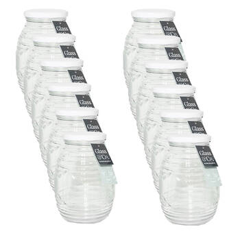 12PK Glass & Co Cleo Ribbed Large Round Screw Lid Jar 750ml Clear Assorted