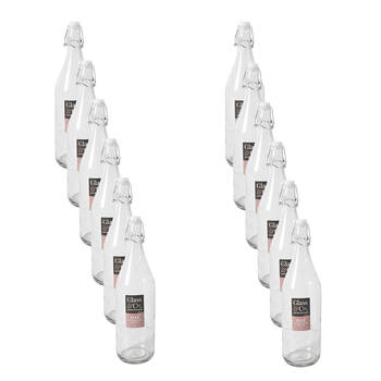 12PK Glass & Co Elle Tall Leak-Proof Clip Lid Round Water Bottle 1L Clear