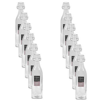 12PK Glass & Co Elle Tall Leak-Proof Clip Lid Square Water Bottle 1L Clear